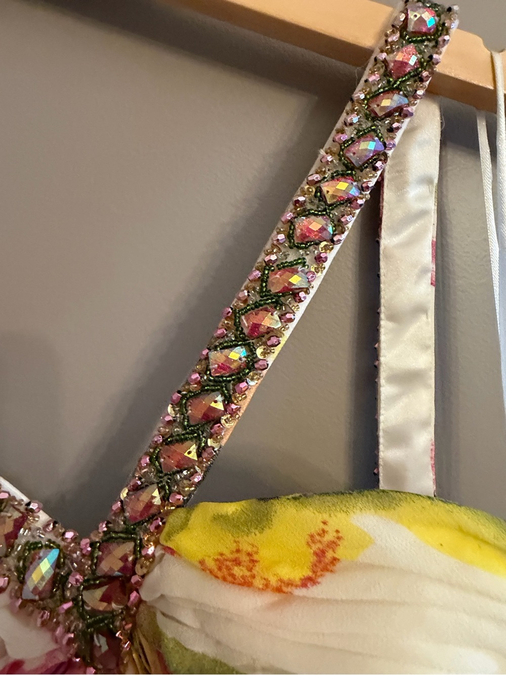 Faviana Y2K Jeweled V-Neck Floral Maxi Dress in White, Pink & Yellow - Picture 6 of 11